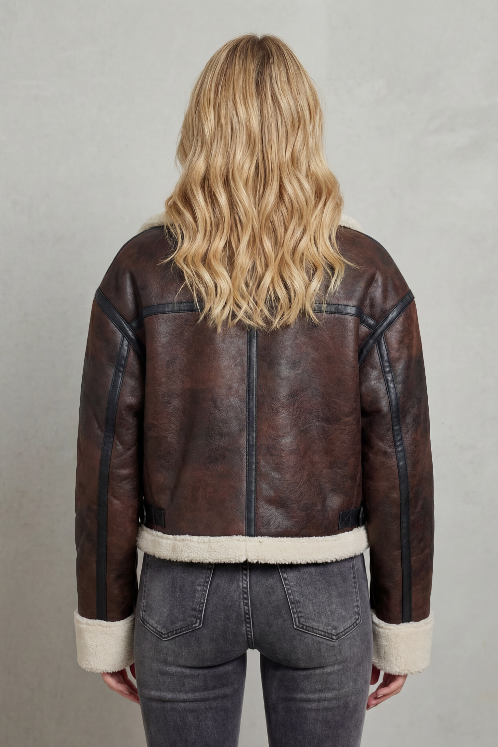 Magen | Shearling Trim Cropped Aviator Jacket