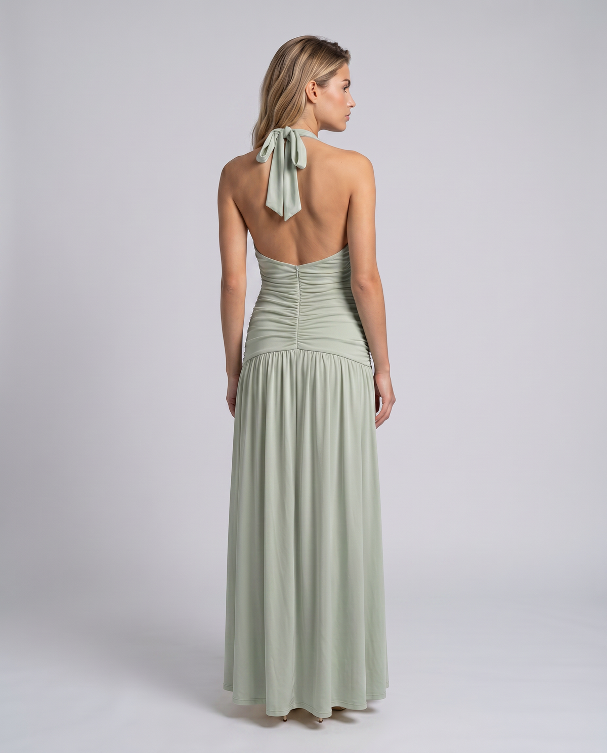 Margaret Ruched Halter Neck Maxi Dress