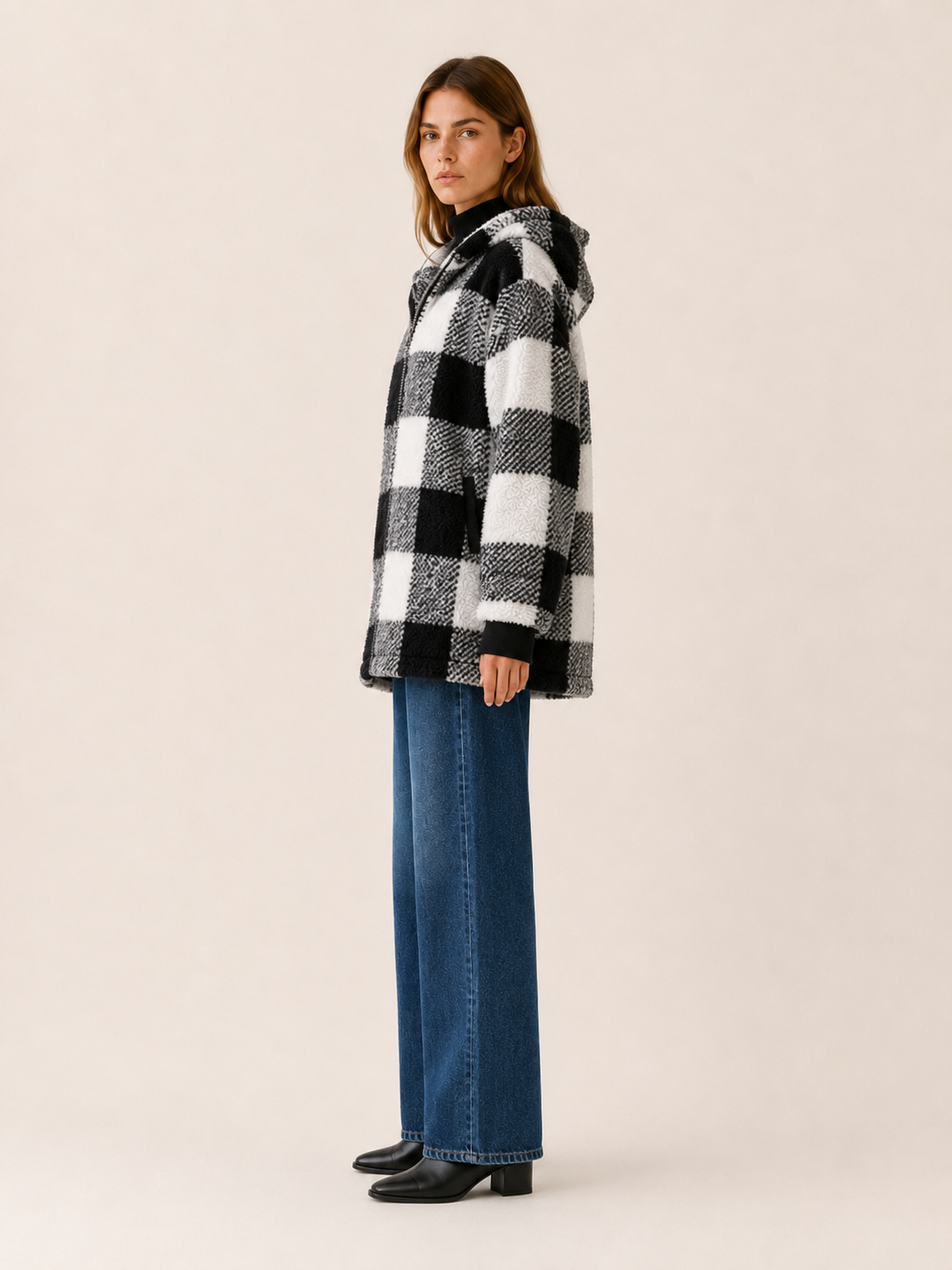 Marlowe | Teddy Fleece Hooded Zip Up Long Coat