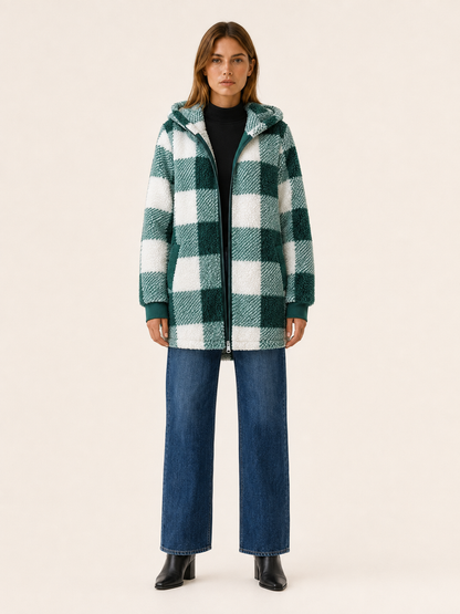 Marlowe | Teddy Fleece Hooded Zip Up Long Coat