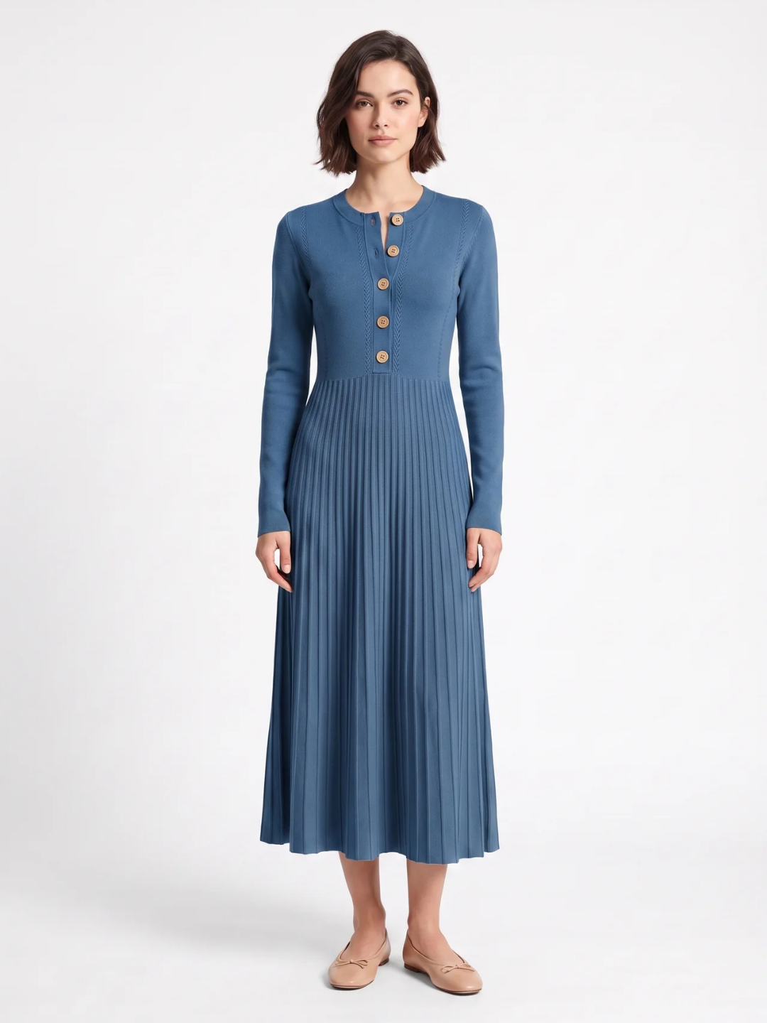 Martha | Ribbed Knit Button Maxi Dress