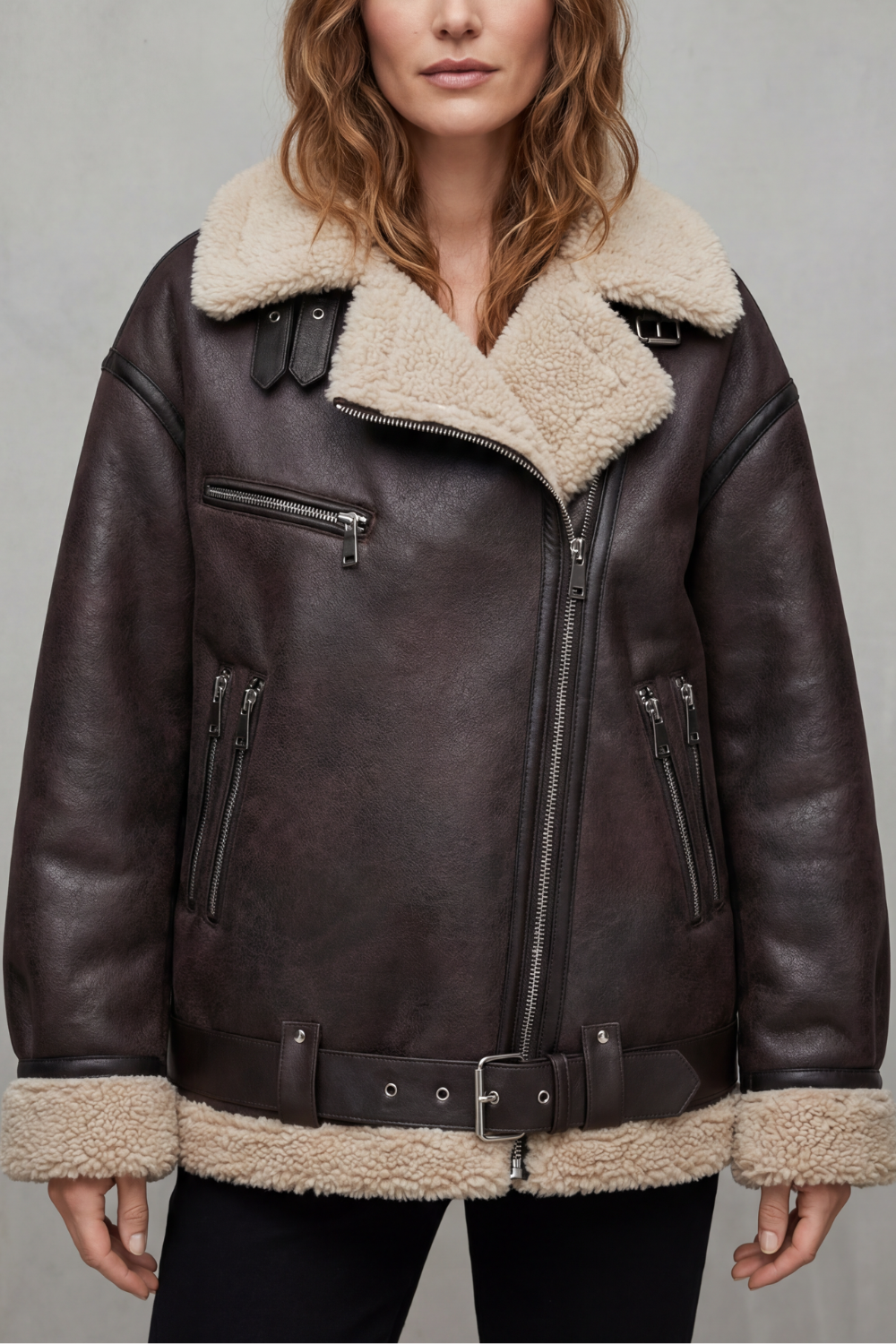 Megan | Shearling Collar Oversized Aviator Jacket