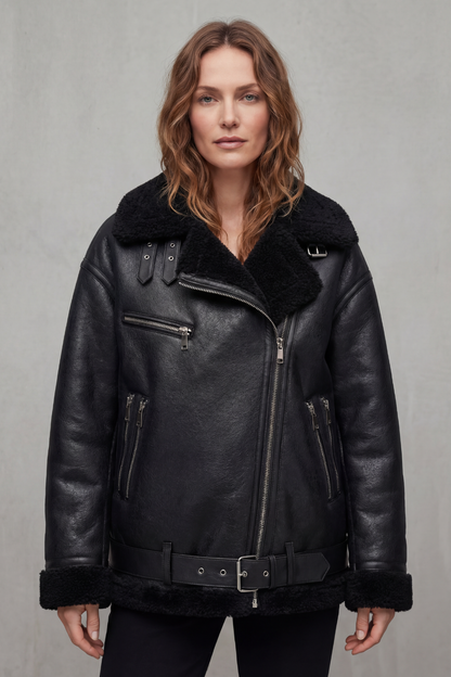 Megan | Shearling Collar Oversized Aviator Jacket