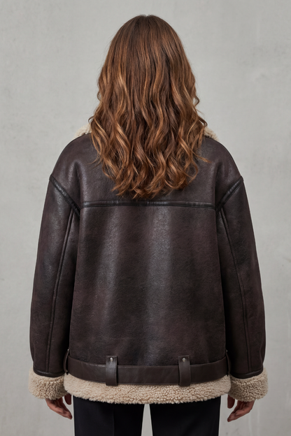 Megan | Shearling Collar Oversized Aviator Jacket