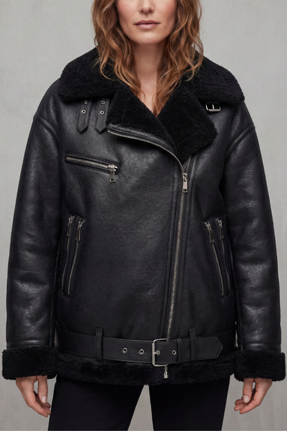 Megan | Shearling Collar Oversized Aviator Jacket