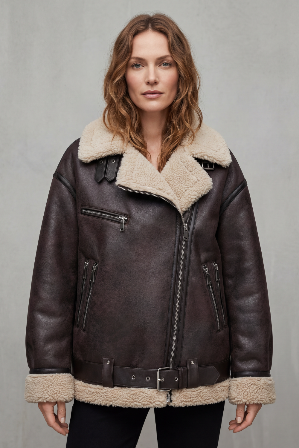 Megan | Shearling Collar Oversized Aviator Jacket