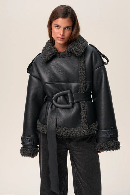 Mia | Belted Shearling Long Coat