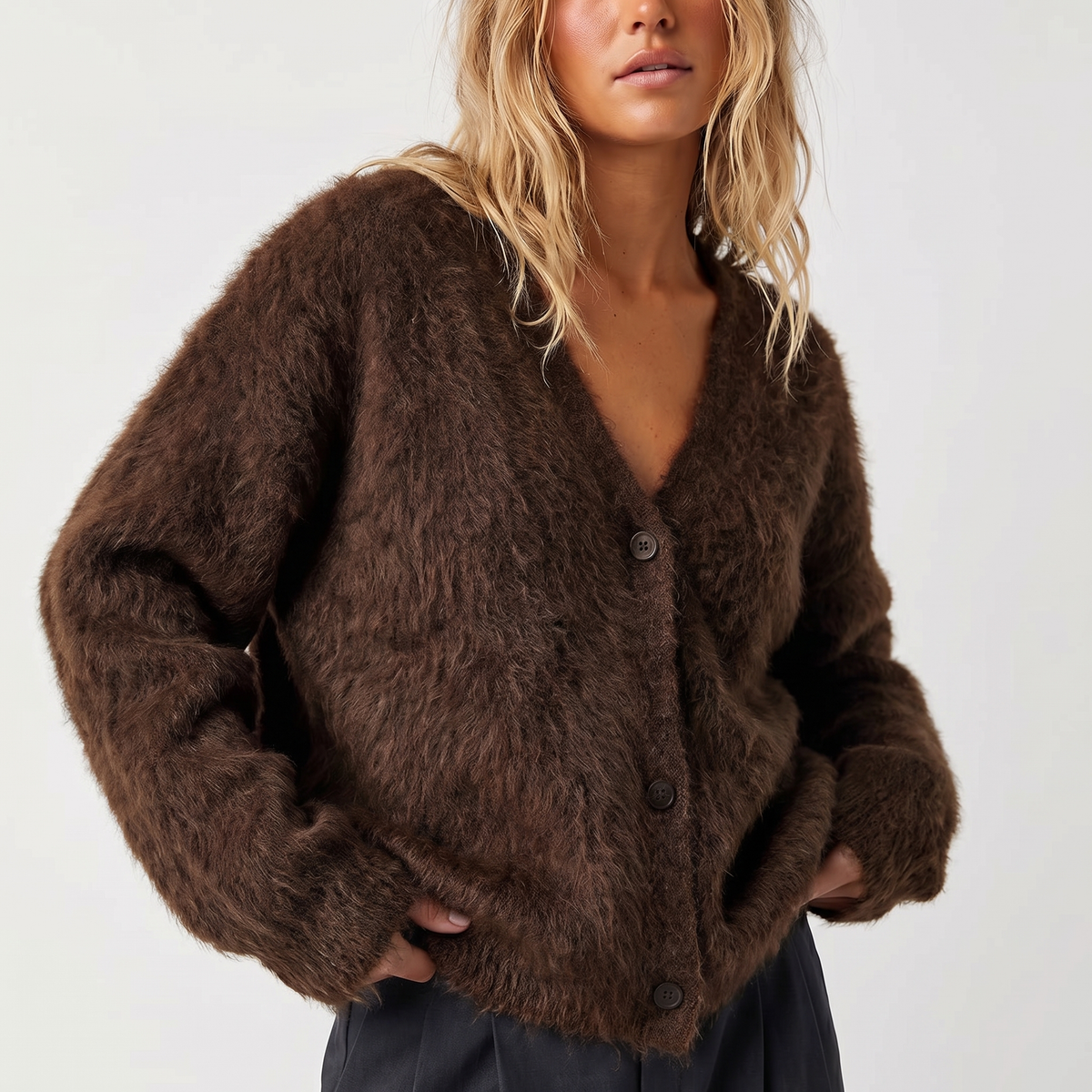 Mistral | Fuzzy Mohair Button-Down Cardigan