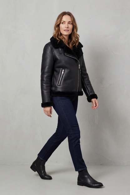 Noirelle | Asymmetric Zip Shearling Jacket