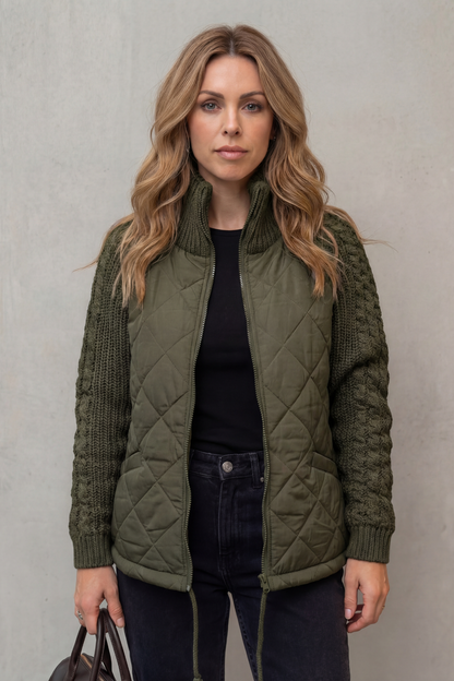 Norcetta | Quilted Cable Knit Sleeve Zip Up Jacket