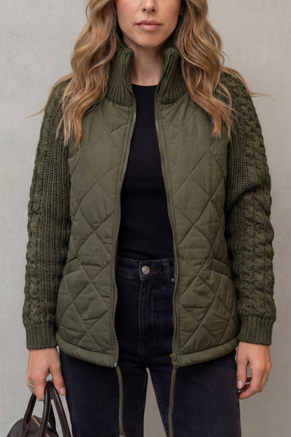 Norcetta | Quilted Cable Knit Sleeve Zip Up Jacket