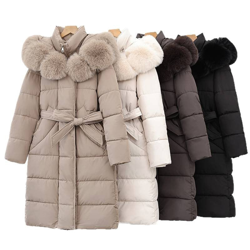 Maisie | Faux Fur Hood Tie Belt Long Puffer Coat