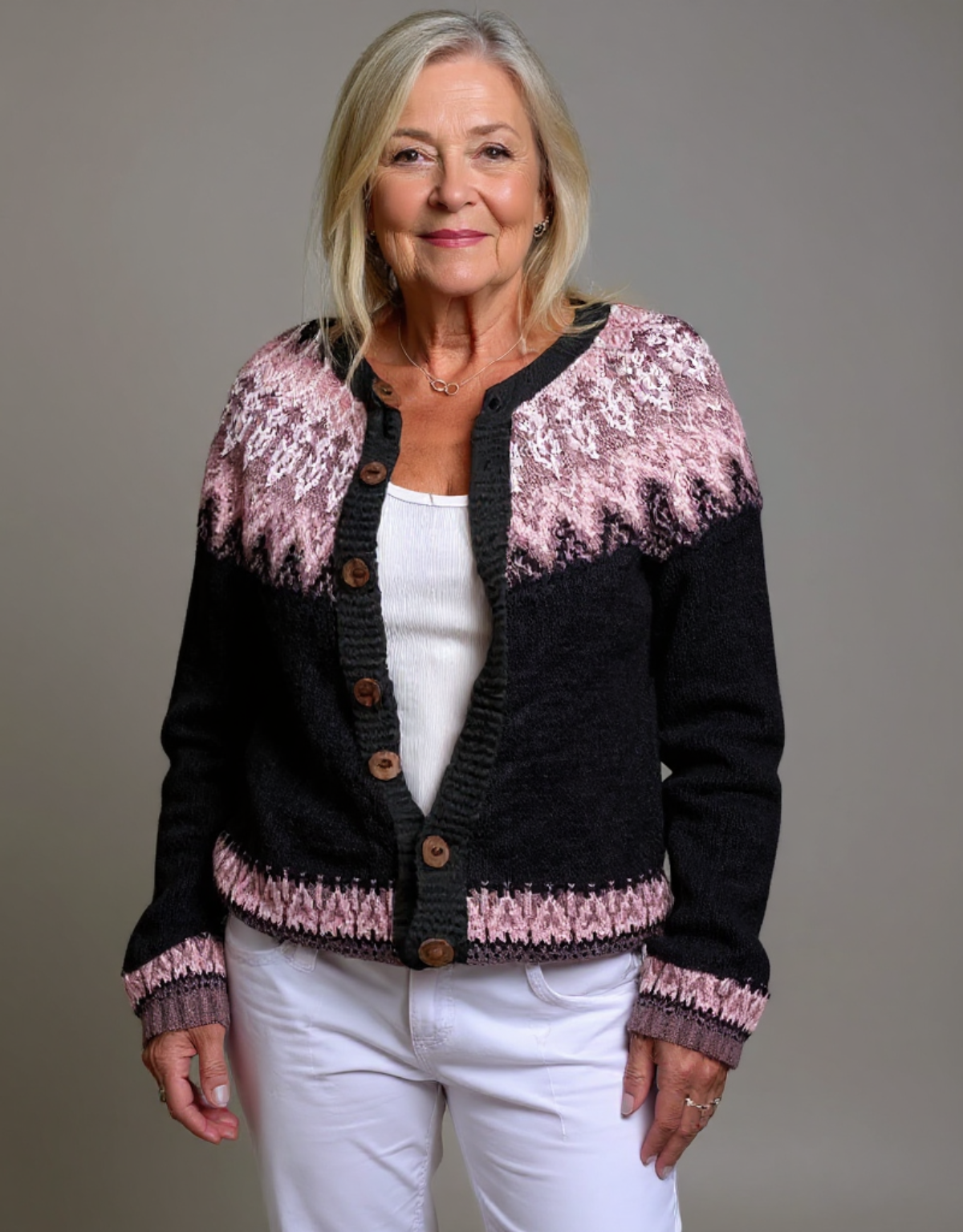 Nadia | Fair Isle Round Neck Cardigan