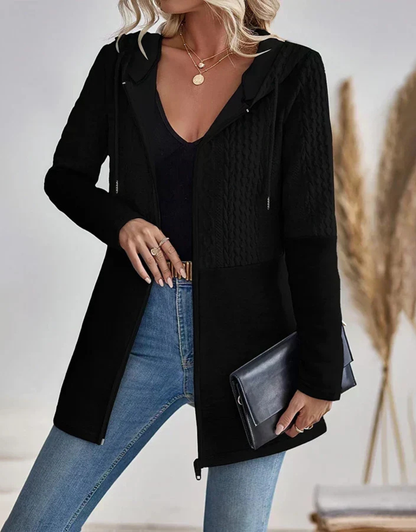 Verity | Cable Knit Zip-Front Hooded Cardigan