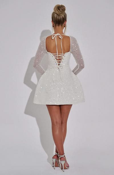 Josefin | Sheer Sleeve Sparkle Tulip Mini Dress