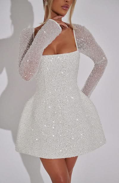 Josefin | Sheer Sleeve Sparkle Tulip Mini Dress