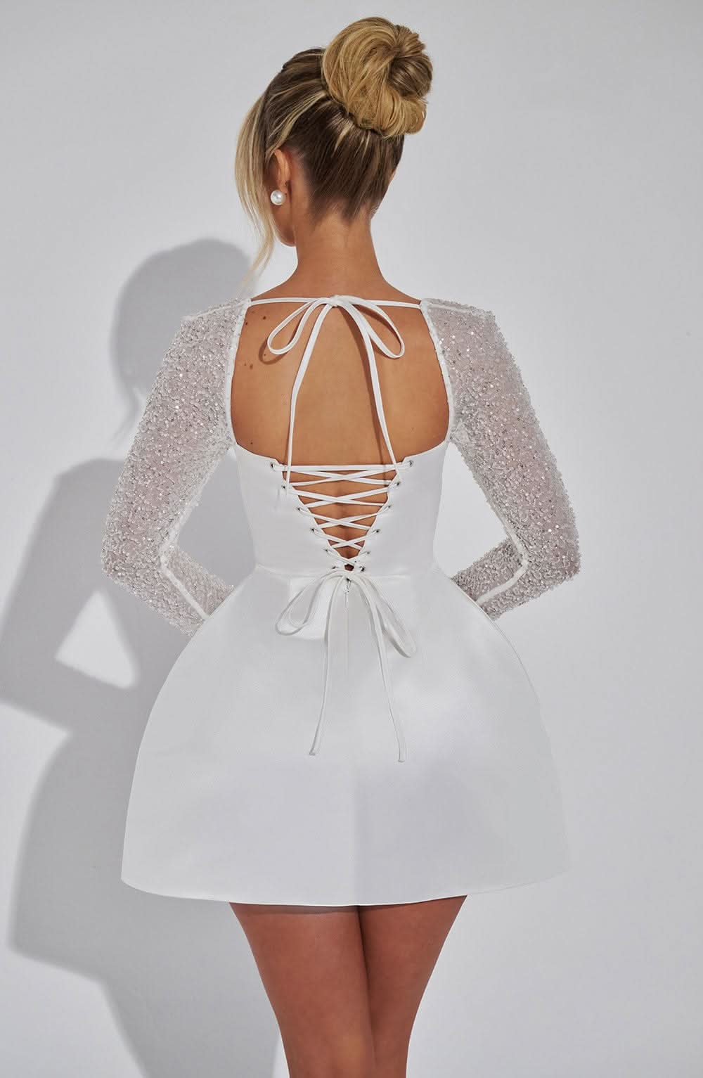 Josefin | Sheer Sleeve Sparkle Tulip Mini Dress