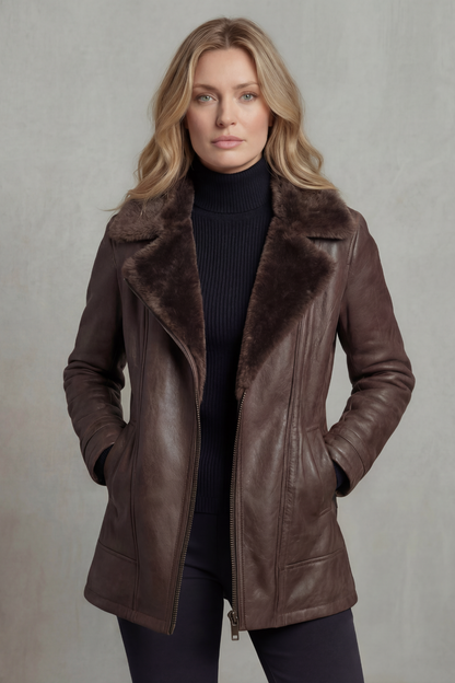 Vanessa | Faux Leather Shearling Collar Zip Jacket