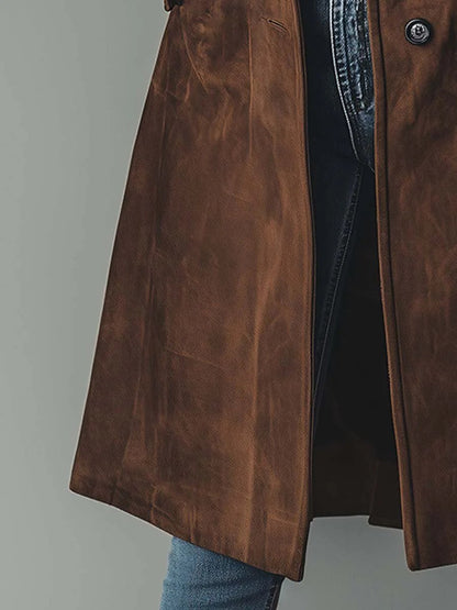 Reagan | Suede Tailored Button Front Long Coat