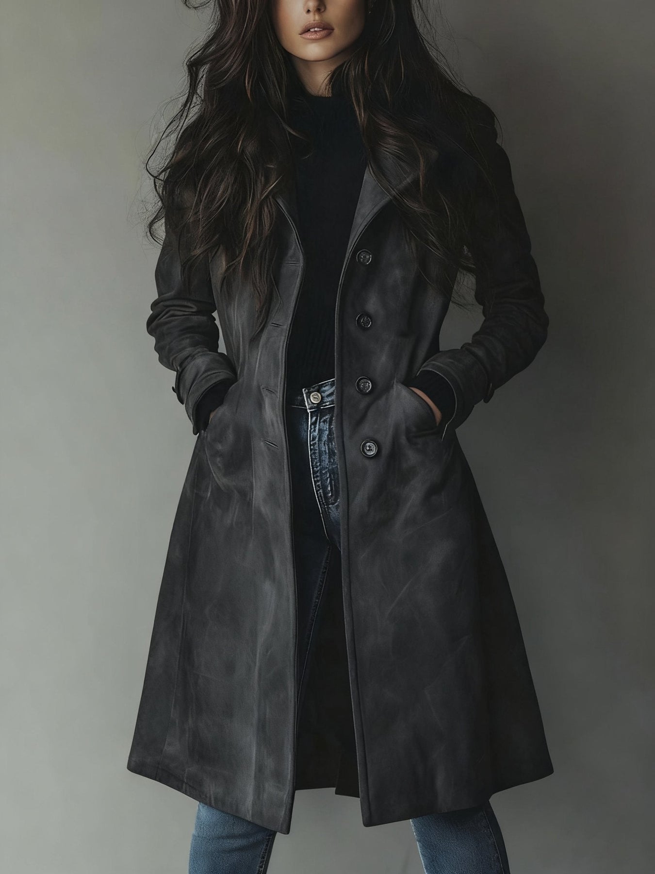 Reagan | Suede Tailored Button Front Long Coat