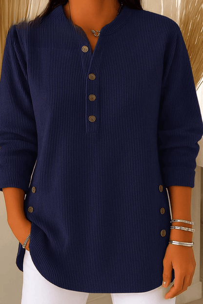 Hanna | Side Button Ribbed Henley Tunic Top