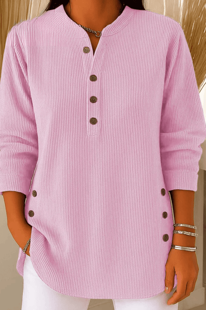 Hanna | Side Button Ribbed Henley Tunic Top
