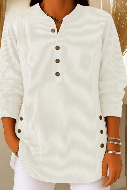 Hanna | Side Button Ribbed Henley Tunic Top