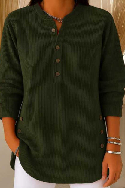 Hanna | Side Button Ribbed Henley Tunic Top
