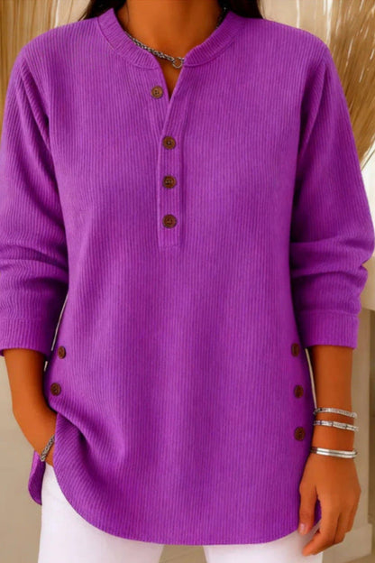 Hanna | Side Button Ribbed Henley Tunic Top