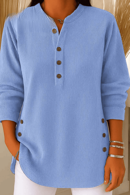 Hanna | Side Button Ribbed Henley Tunic Top