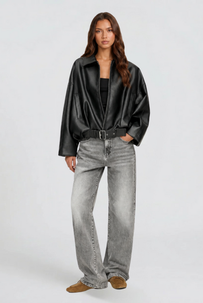 Rosie | Oversized Belt Leather Jacket