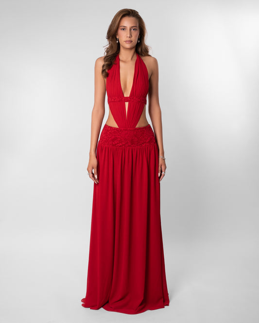 Scarlett Plunge Halter Cut Out Maxi Dress