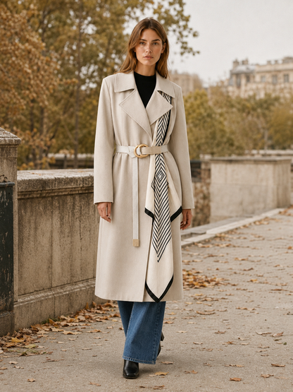 Seraphina | Belted Scarf Long Trench Coat