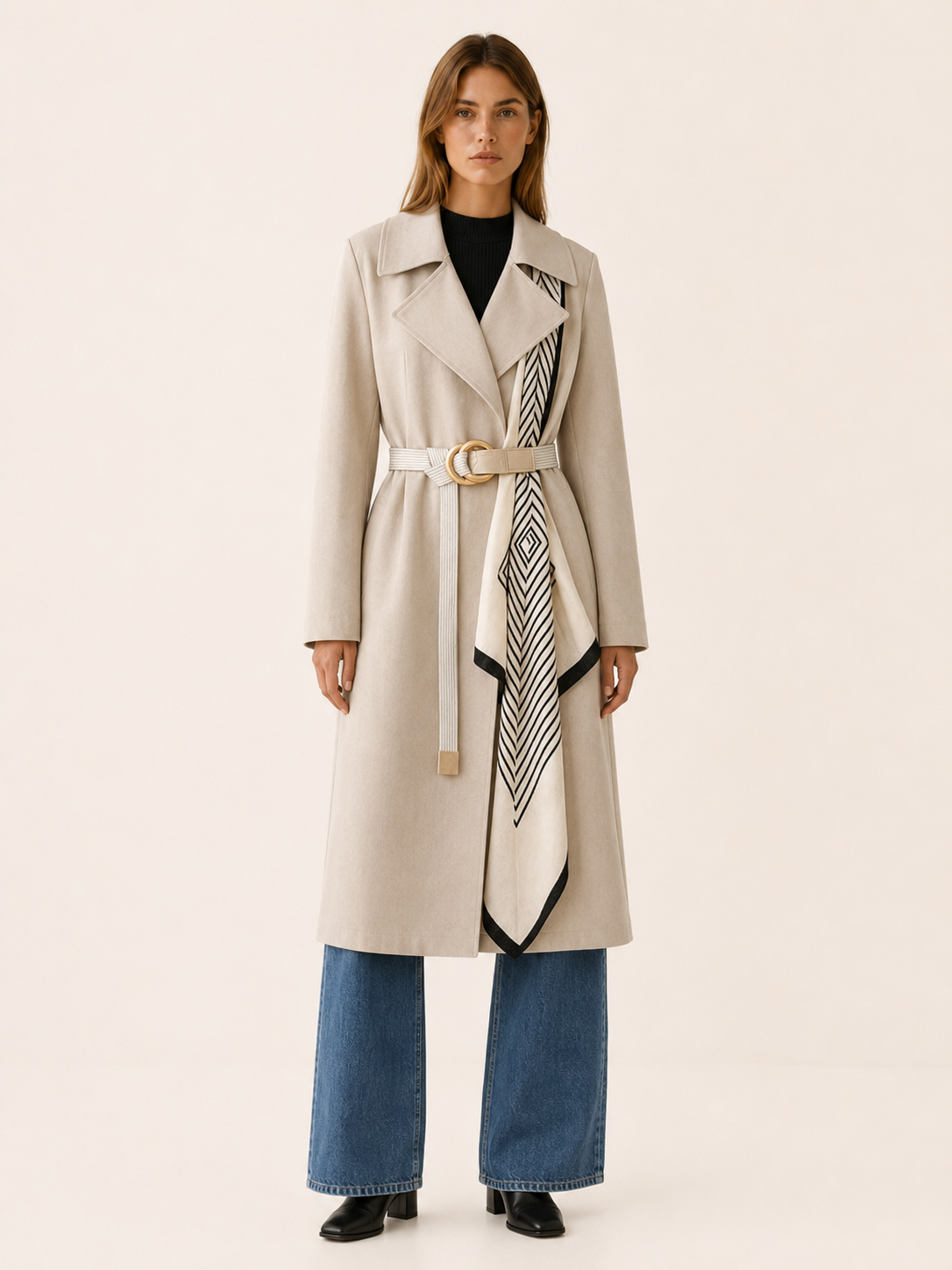 Seraphina | Belted Scarf Long Trench Coat