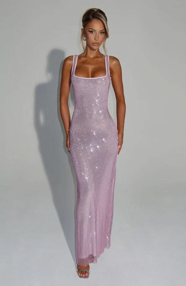 Nadia | Rhinestone Mesh Strappy Maxi Dress