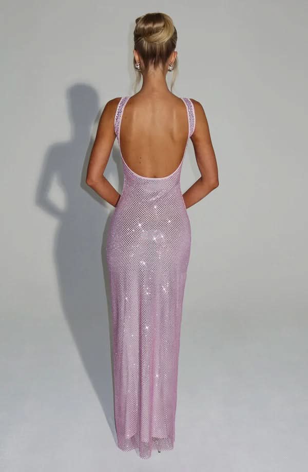 Nadia | Rhinestone Mesh Strappy Maxi Dress