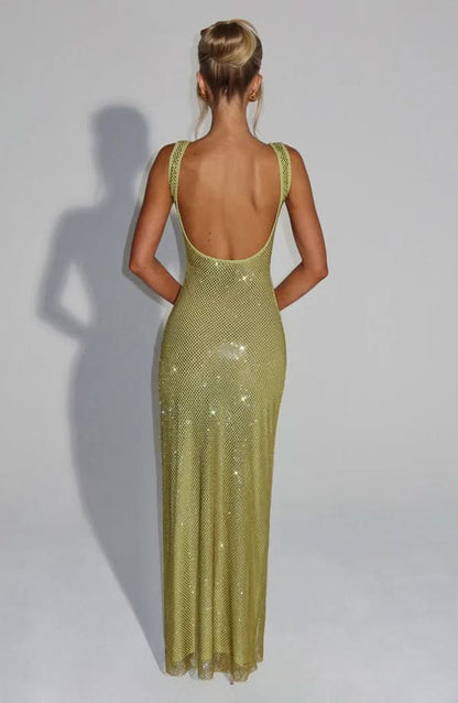 Nadia | Rhinestone Mesh Strappy Maxi Dress