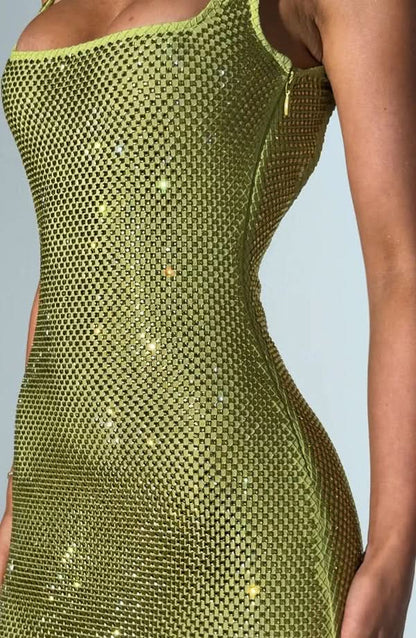 Nadia | Rhinestone Mesh Strappy Maxi Dress