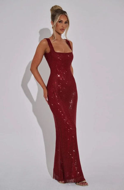 Nadia | Rhinestone Mesh Strappy Maxi Dress