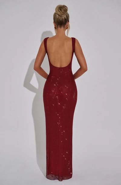 Nadia | Rhinestone Mesh Strappy Maxi Dress