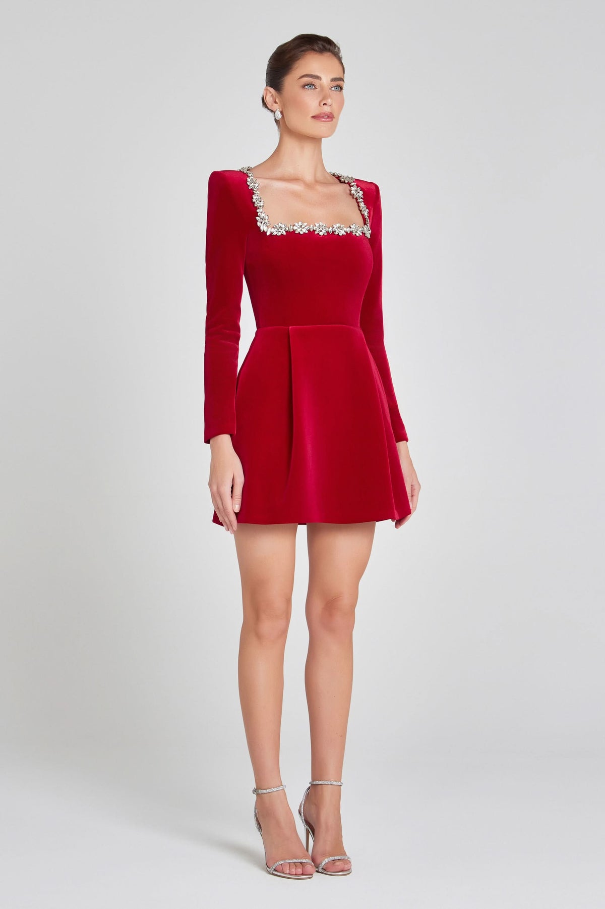 Ines | Velvet Square Neck Embellished Mini Dress