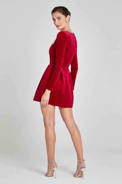Ines | Velvet Square Neck Embellished Mini Dress