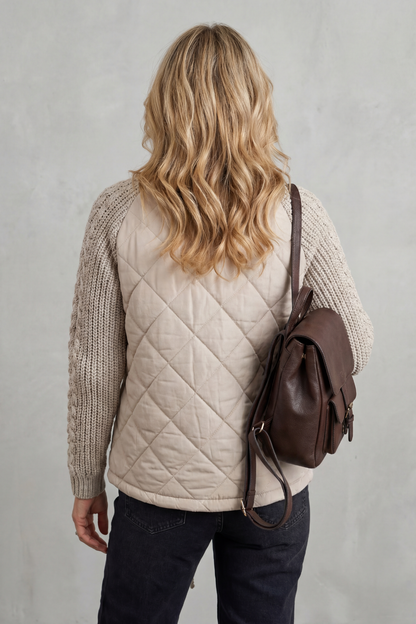 Sofia | Quilted Cable Knit Sleeve Zip Up Jacket