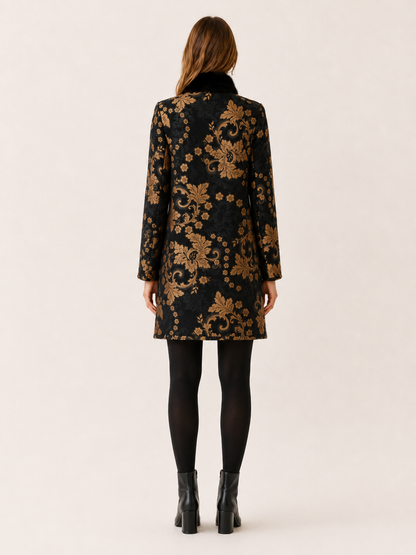 Arabella | Print Faux Fur Trim Longline Coat