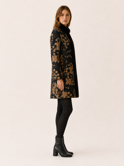 Arabella | Print Faux Fur Trim Longline Coat