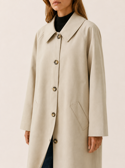 Clara | Single Breasted Button Up Long Trench Coat