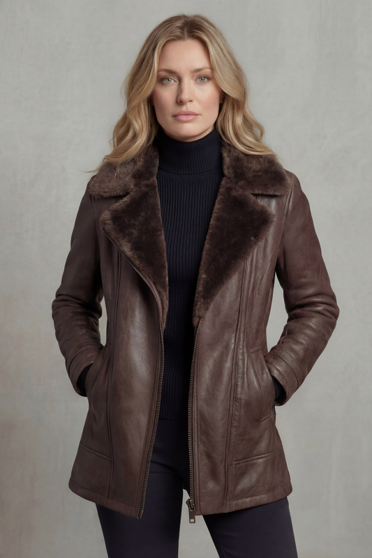Vanessa | Faux Leather Shearling Collar Zip Jacket