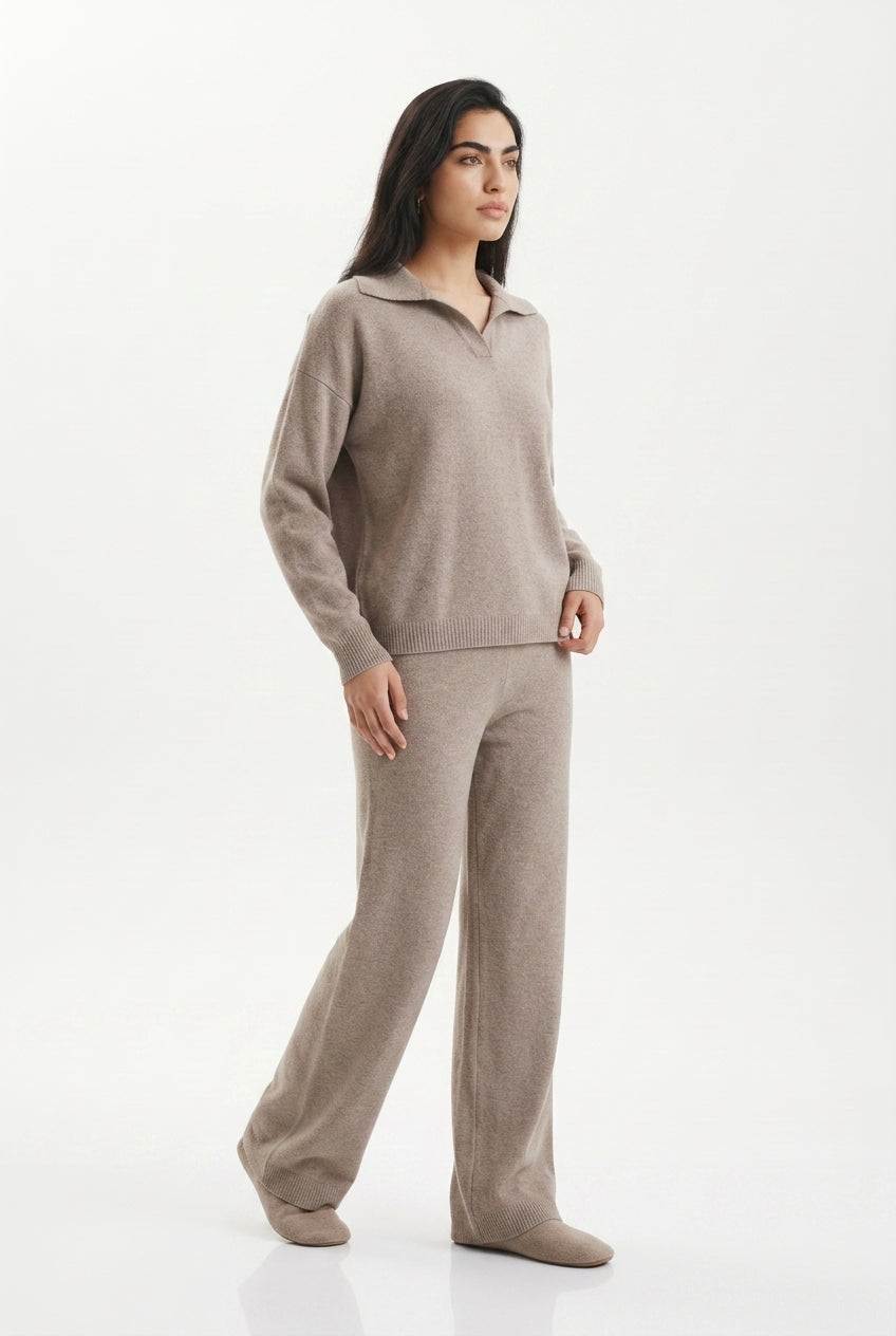 Vivian | Polo Collar Wide Leg Trouser Set