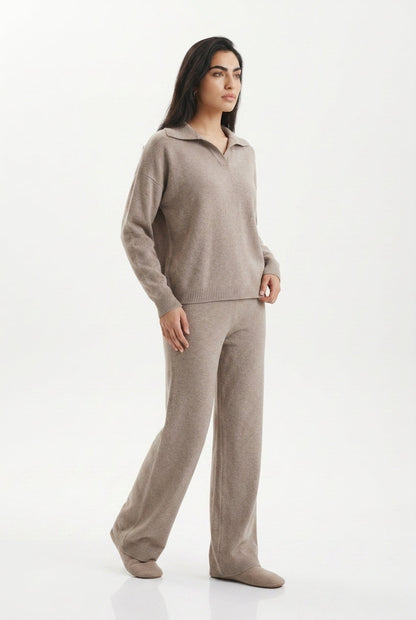 Vivian | Polo Collar Wide Leg Trouser Set