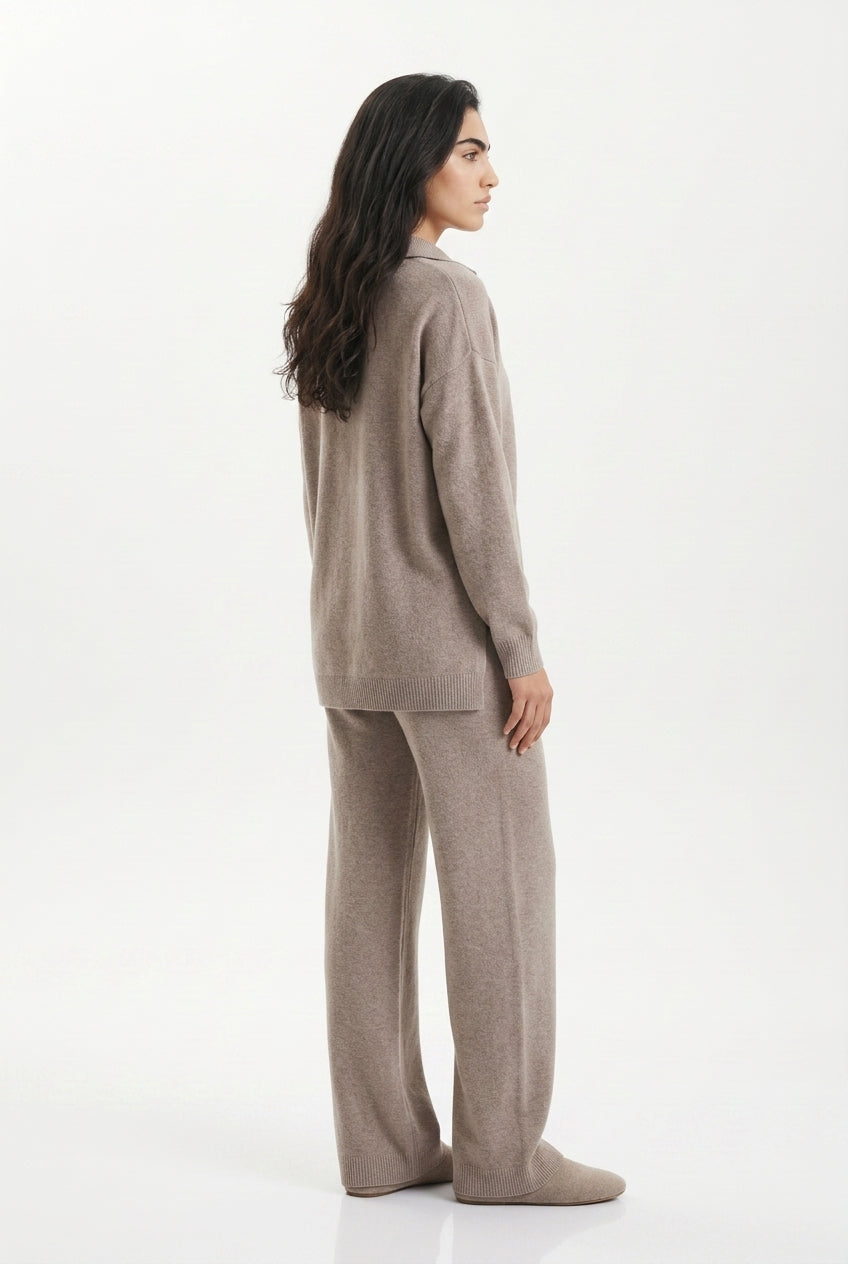 Vivian | Polo Collar Wide Leg Trouser Set